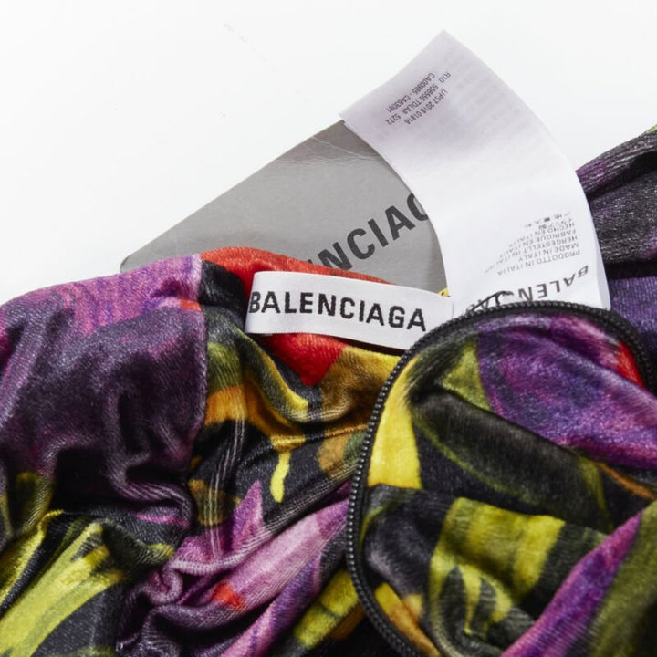 BALENCIAGA 2019 Runway Demna floral velvet wrap draped mini dress FR36 S