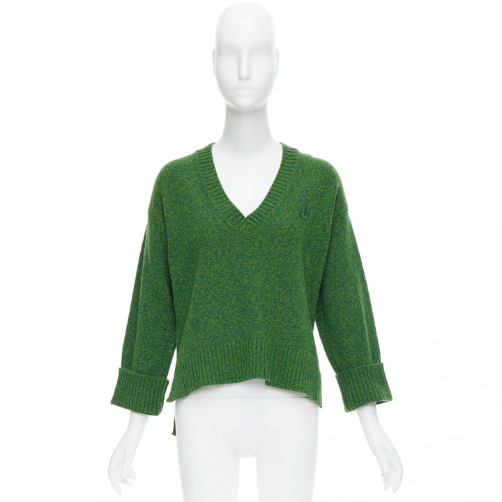 GANNI green recycled wool blend Vneck cropped sweater top XS