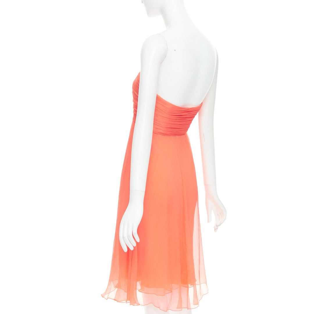 RALPH LAUREN Black Label coral orange 100% silk strapless mini dress US2 S