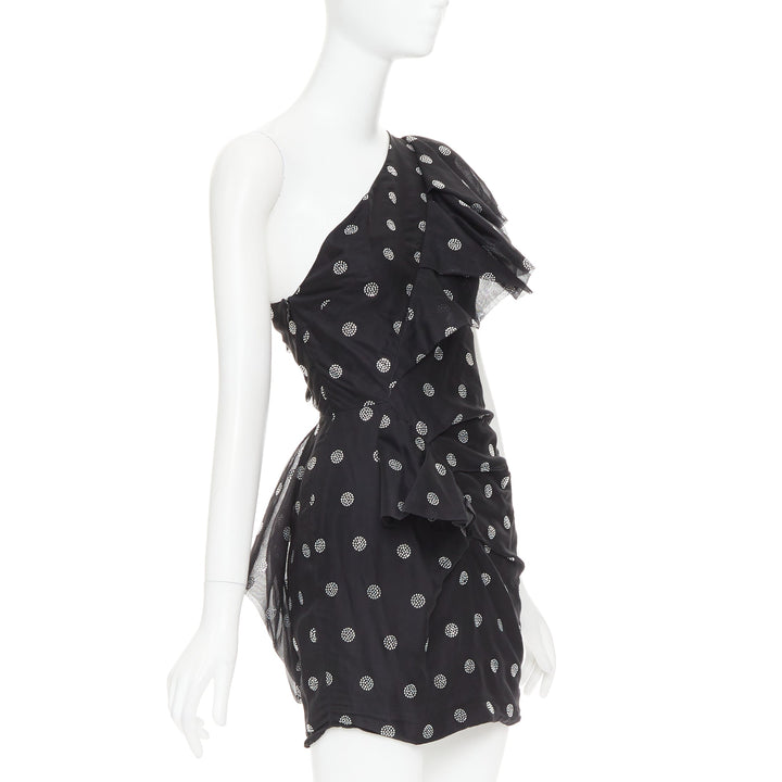 ALEXANDRE VAUTHIER SS2019 black chiffon silver crystal ruffle one shoulder dress