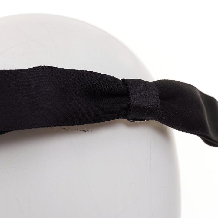 CHANEL 2021 Metiers d'Art black grosgrain silver ribbon bow hair clip barette