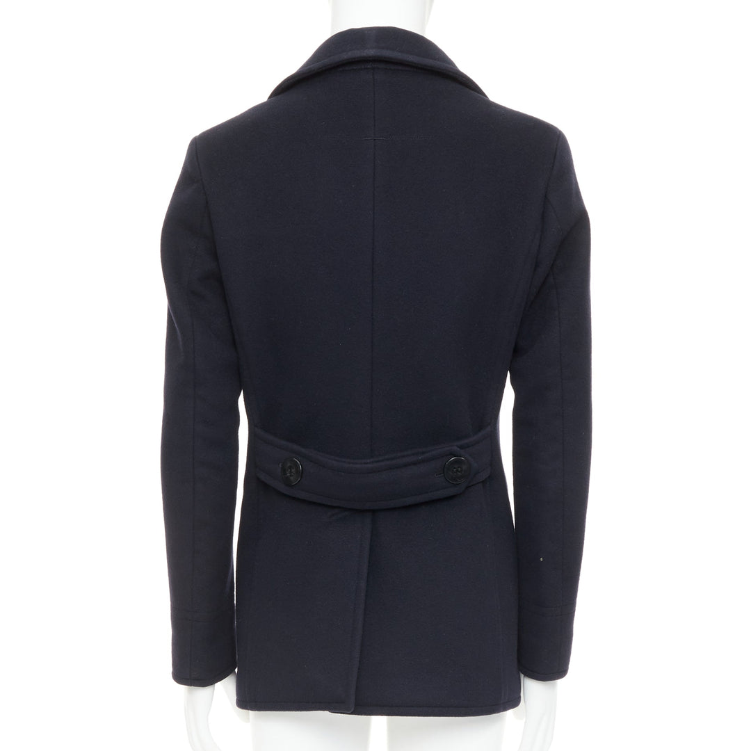 TOM FORD navy 100% wool leather trim double breasted pea coat IT48 M
