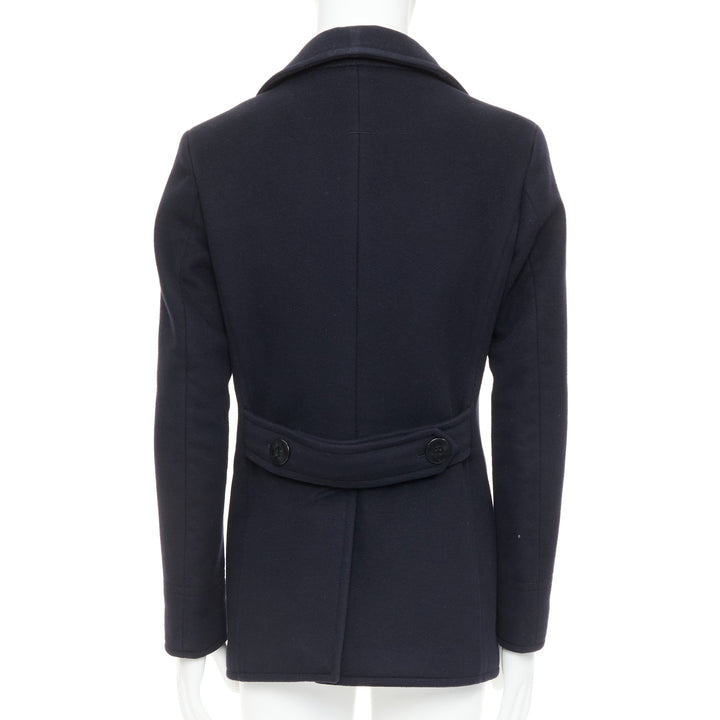 TOM FORD navy 100% wool leather trim double breasted pea coat IT48 M