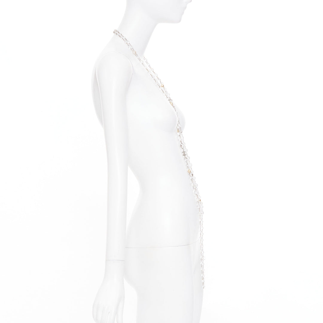 CHANEL 2015 tiered clear crystal bead gold globe strand sautoir necklace