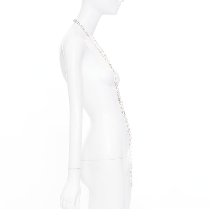CHANEL 2015 tiered clear crystal bead gold globe strand sautoir necklace