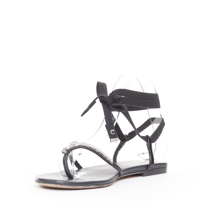 CHRISTIAN DIOR 2023 Runway Sunset black leather crystal wrap sandals EU37.5