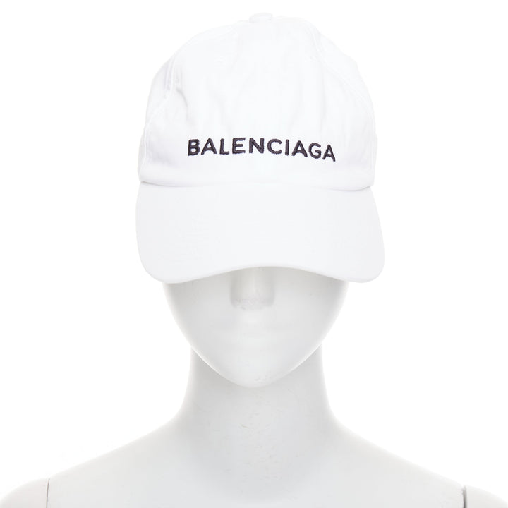 BALENCIAGA white cotton black embroidered logo baseball cap L