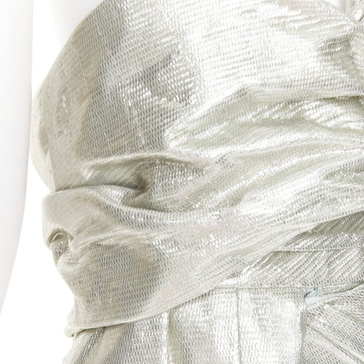 rare ALEXANDRE VAUTHIER COUTURE AW2019 Runway turquoise lame drape shoulder gown