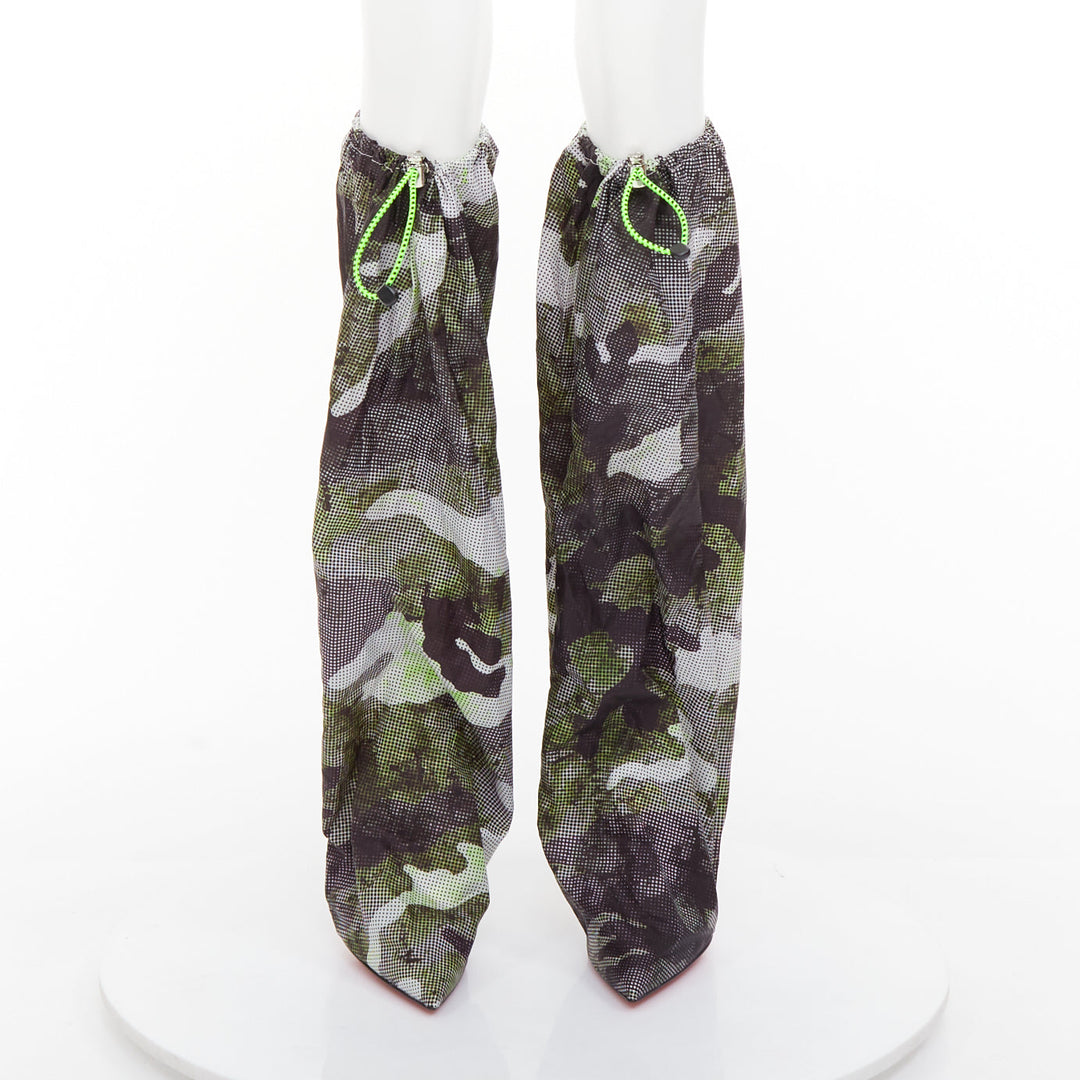 CHRISTIAN LOUBOUTIN Wind Botta 100 green camo nylon heel boots EU38