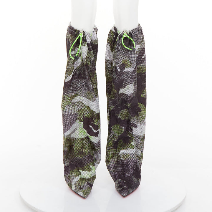 CHRISTIAN LOUBOUTIN Wind Botta 100 green camo nylon heel boots EU38