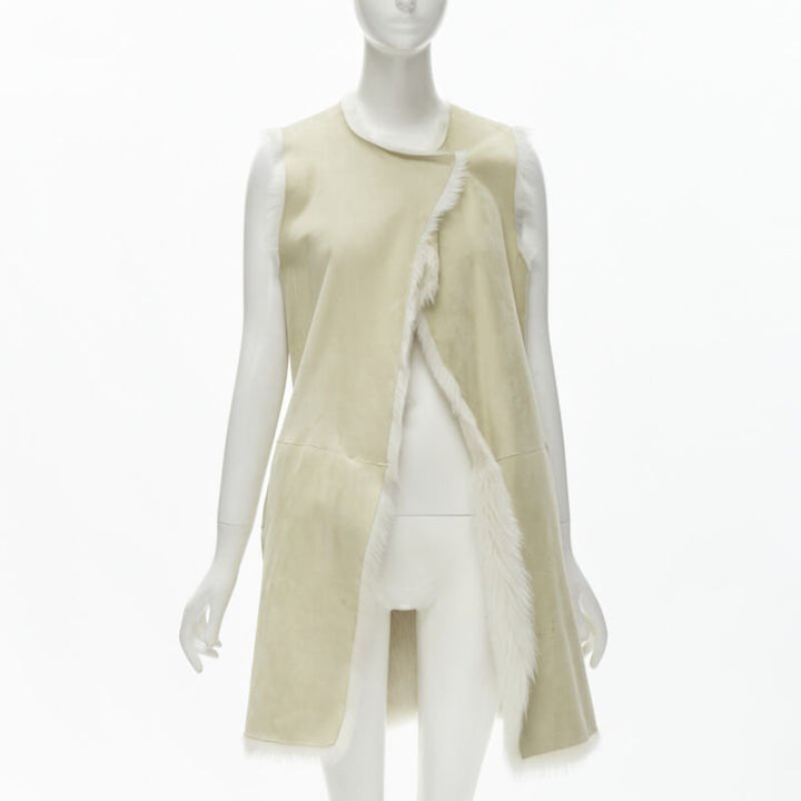 THEORY beige shearling lamb fur lined suede vest XS