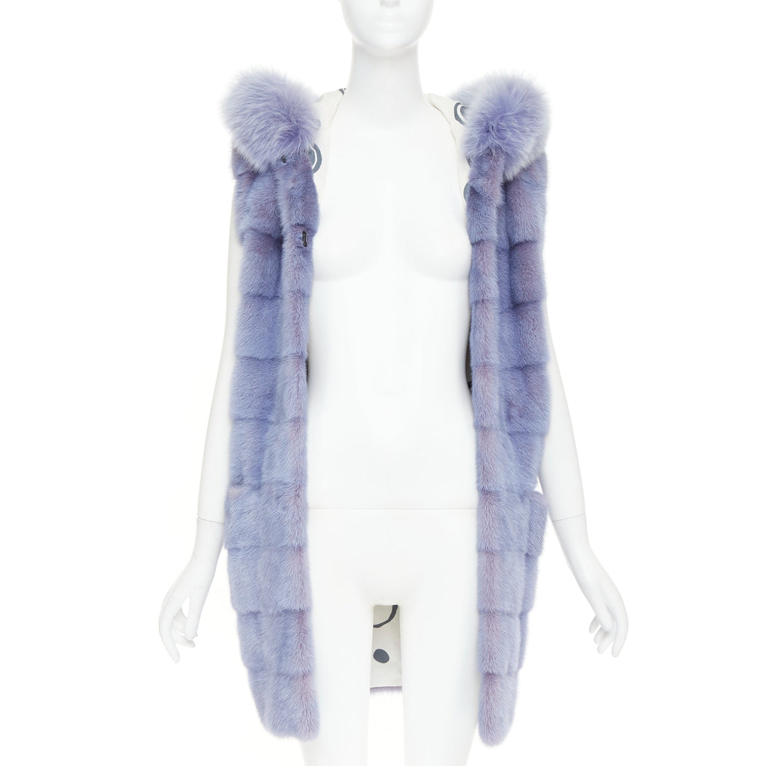 SIMONETTA RAVIZZA blue purple ombre  mink fur hooded vest coat IT42 M
