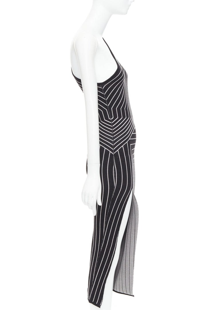 RICK OWENS 2020 Ziggy geometric graphic lines one shoulder slit dress XS Rosalia