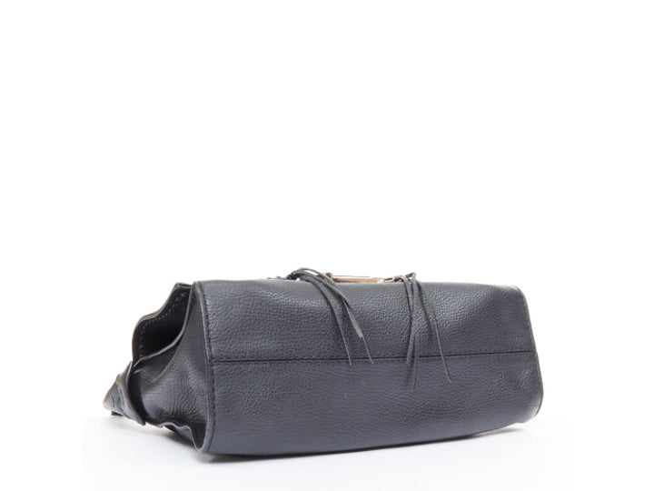 TOD'S Double Double T black calfskin silver grommet weave fringe shoulder bag