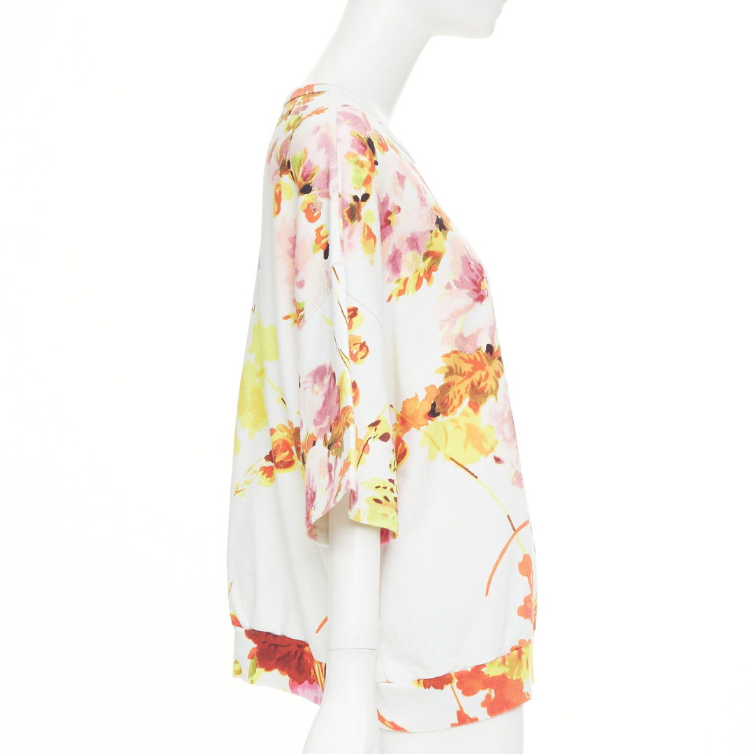 DRIES VAN NOTEN Helovi Ecru floral graphic wide elbow sleeve cotton sweatshirt M