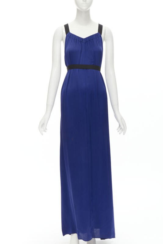 Female mannequin wearing Theory Blue Silk Women Maxi Dress in Size  XS | Available at JHROP