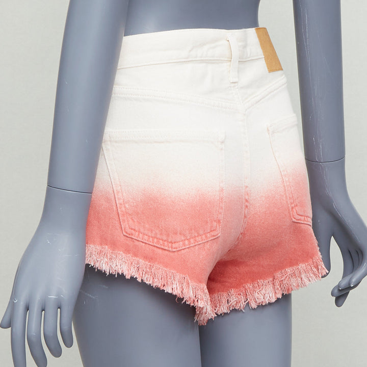 ALANUI 2024 Papaya pink ombre dip dye cream frayed denim shorts 25"