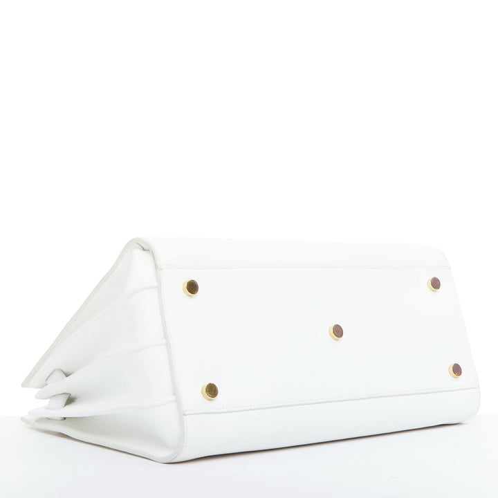 SAINT LAURENT Sac du Jour Small white grained leather executive tote bag