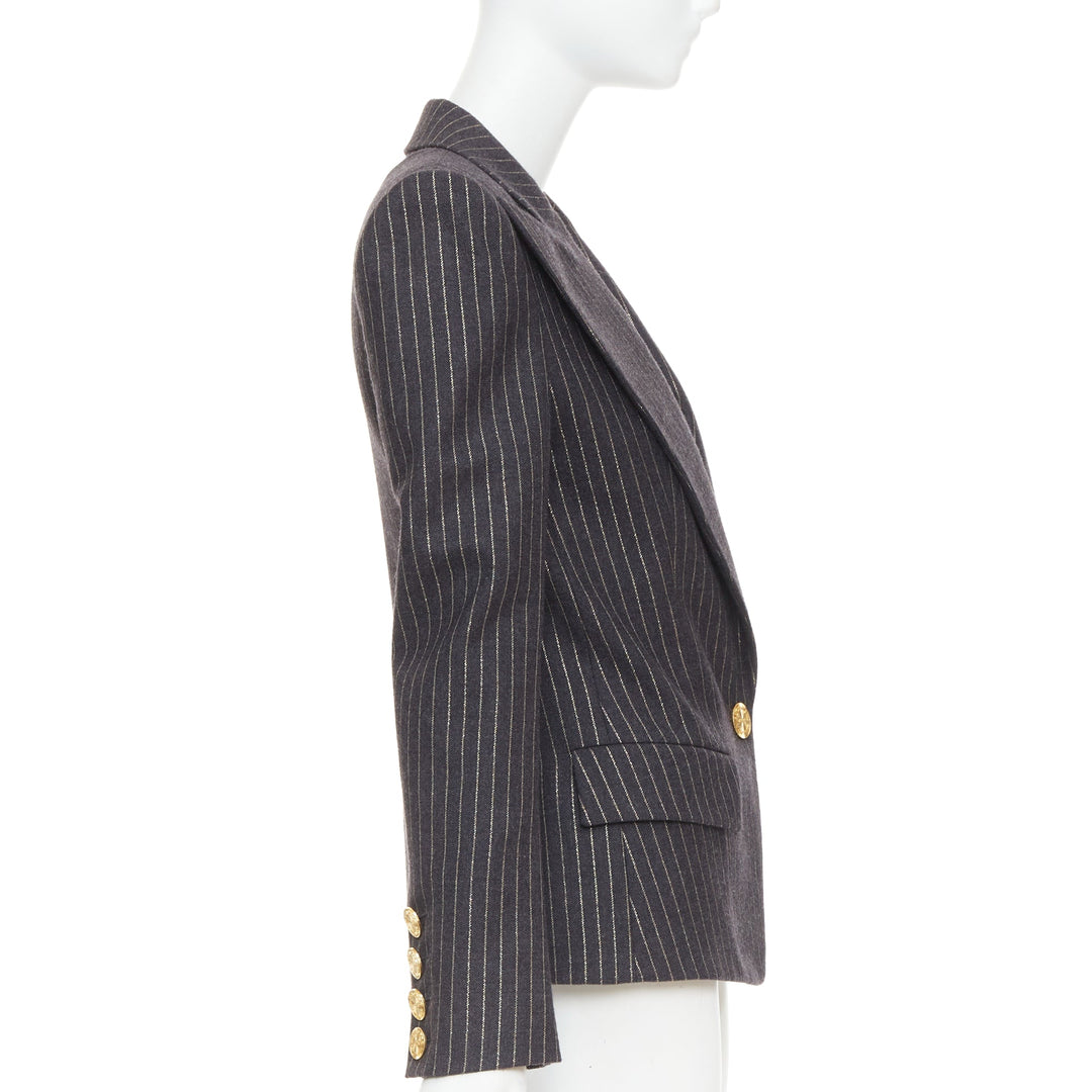 ALEXANDRE VAUTHIER dark grey metallic gold pinstripe single breast blazer FR36 S