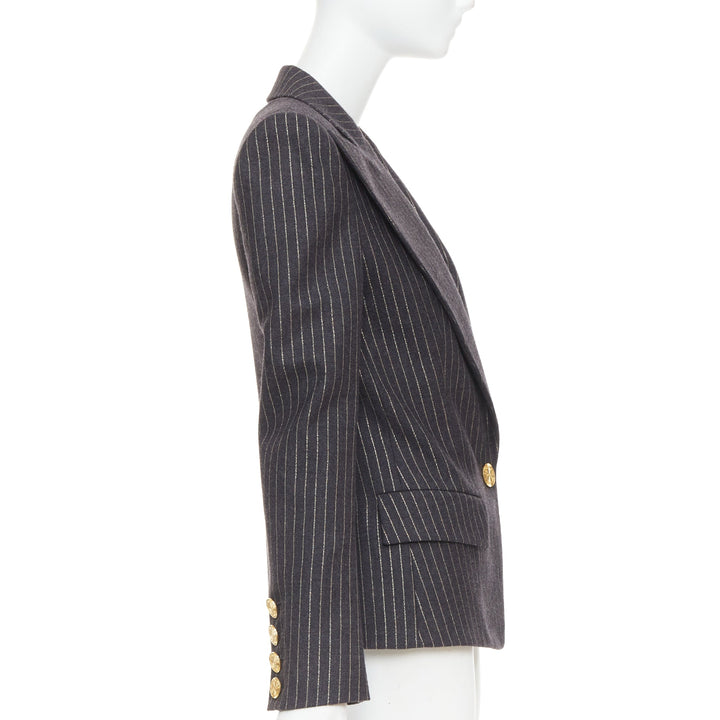 ALEXANDRE VAUTHIER dark grey metallic gold pinstripe single breast blazer FR36 S
