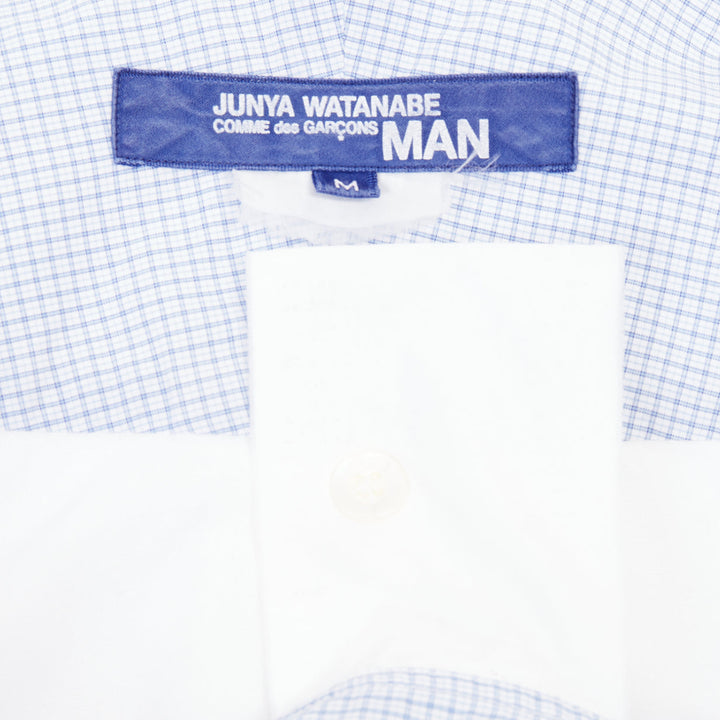JUNYA WATANABE MAN blue checkered striped patchwork short sleeve button shirt M