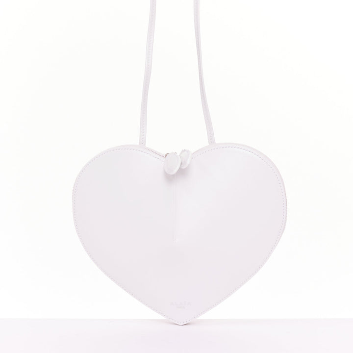 ALAIA 2022 Le Coeur white smooth calfskin sculptural leather heart crossbody bag