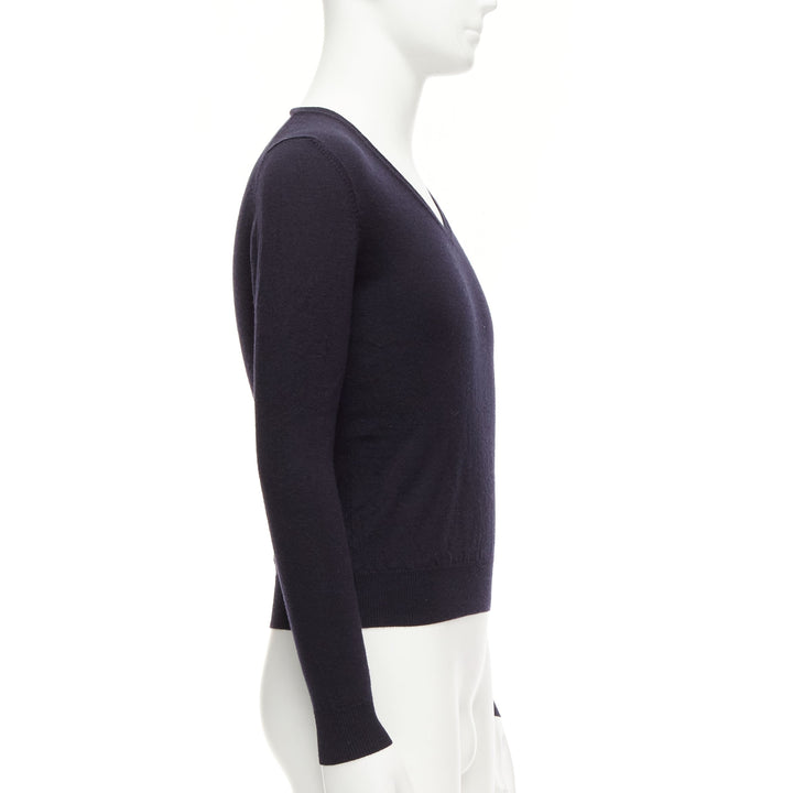PRADA 2010 navy wool long sleeve V-neck classic sweater IT44 XS