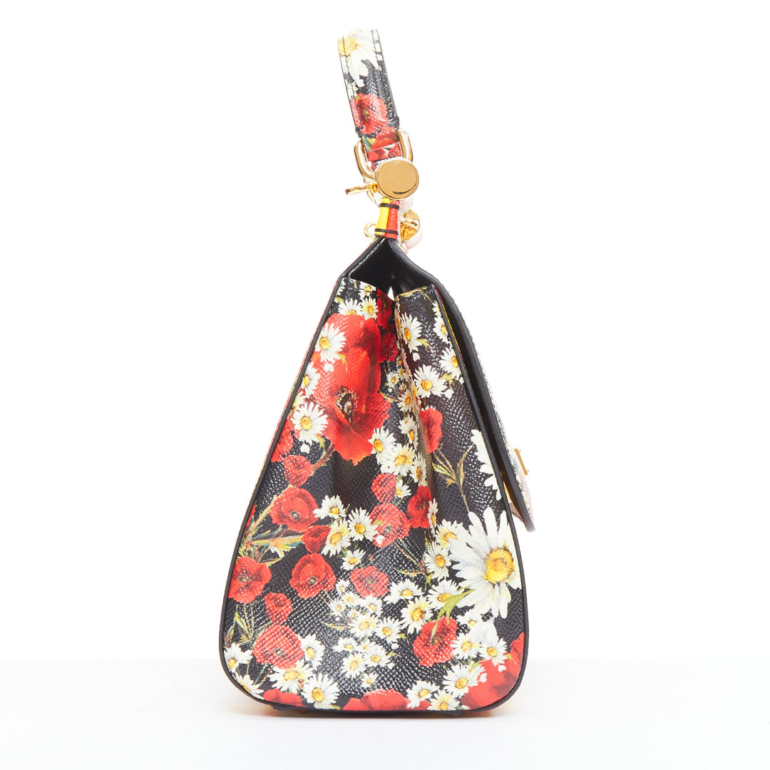 DOLCE GABBANA Miss Sicily black red yellow lemon floral leather small handle bag