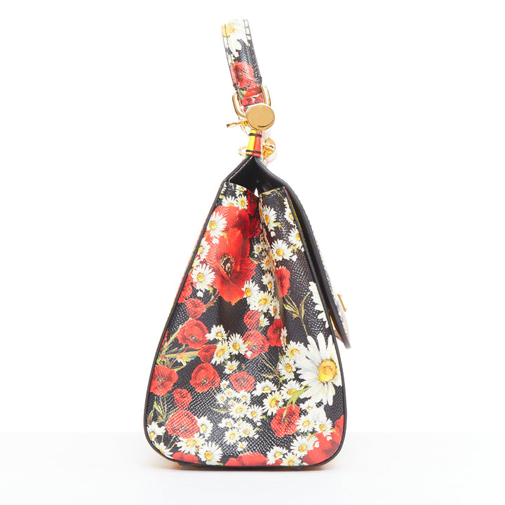 DOLCE GABBANA Miss Sicily black red yellow lemon floral leather small handle bag