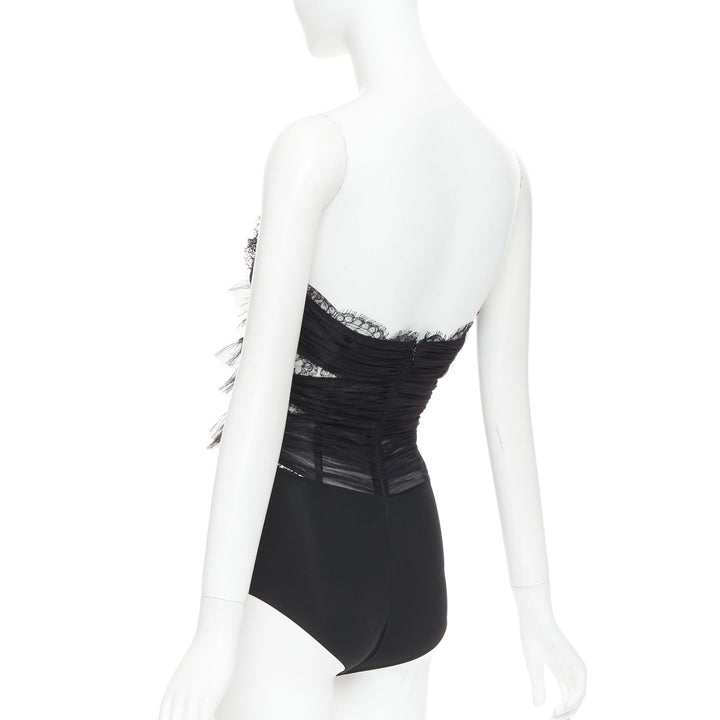 ALEXANDRE VAUTHIER COUTURE AW2022 Runway black pleated tulle sheer lace body top