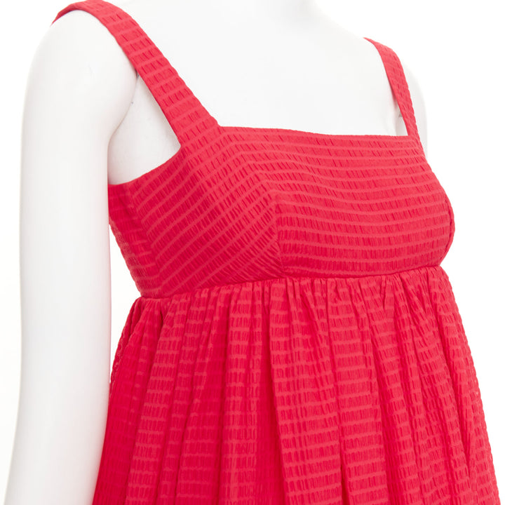 EMILIA WICKSTEAD Evelina red seersucker textured square neck maxi dress UK6 XS