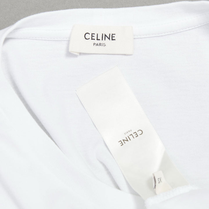 CELINE white cotton black big logo crew neck fitted tshirt XS