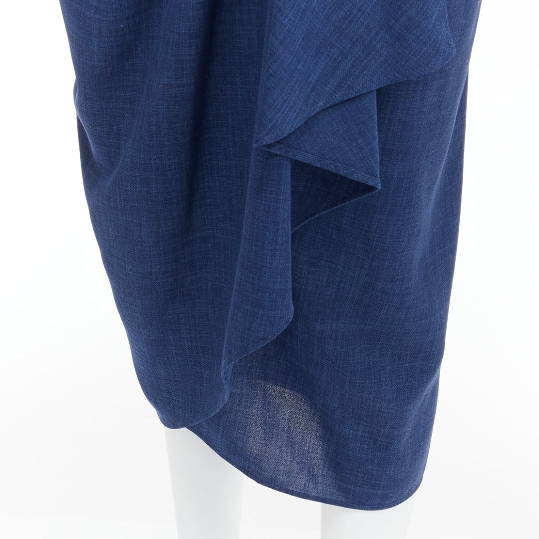 THIERRY MUGLER Vintage blue lightweight drape wrap waist button skirt IT63-90 S