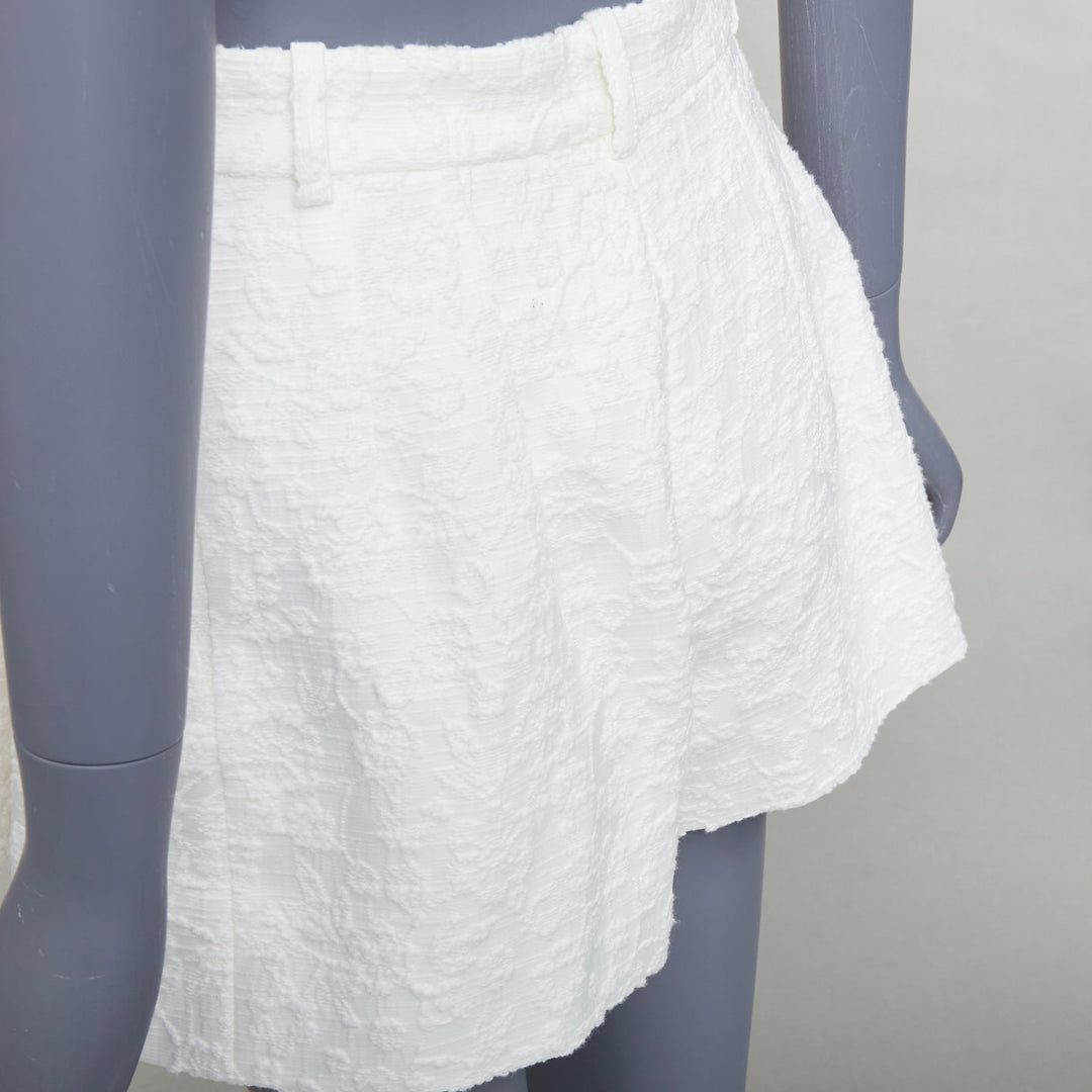 THE MANNEI cream floral cotton jacquard high waisted flare shorts IT36 XXS