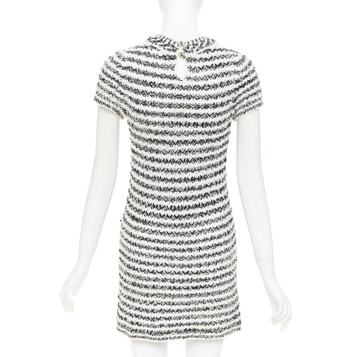 CHANEL 19P black white cotton tweed tweed chunky resin chain trim dress FR34 XS