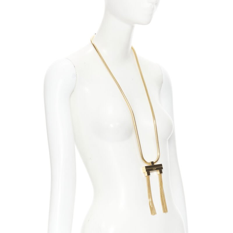 SAINT LAURENT Hedi Slimane Runway Opium Deco gold double tassel necklace