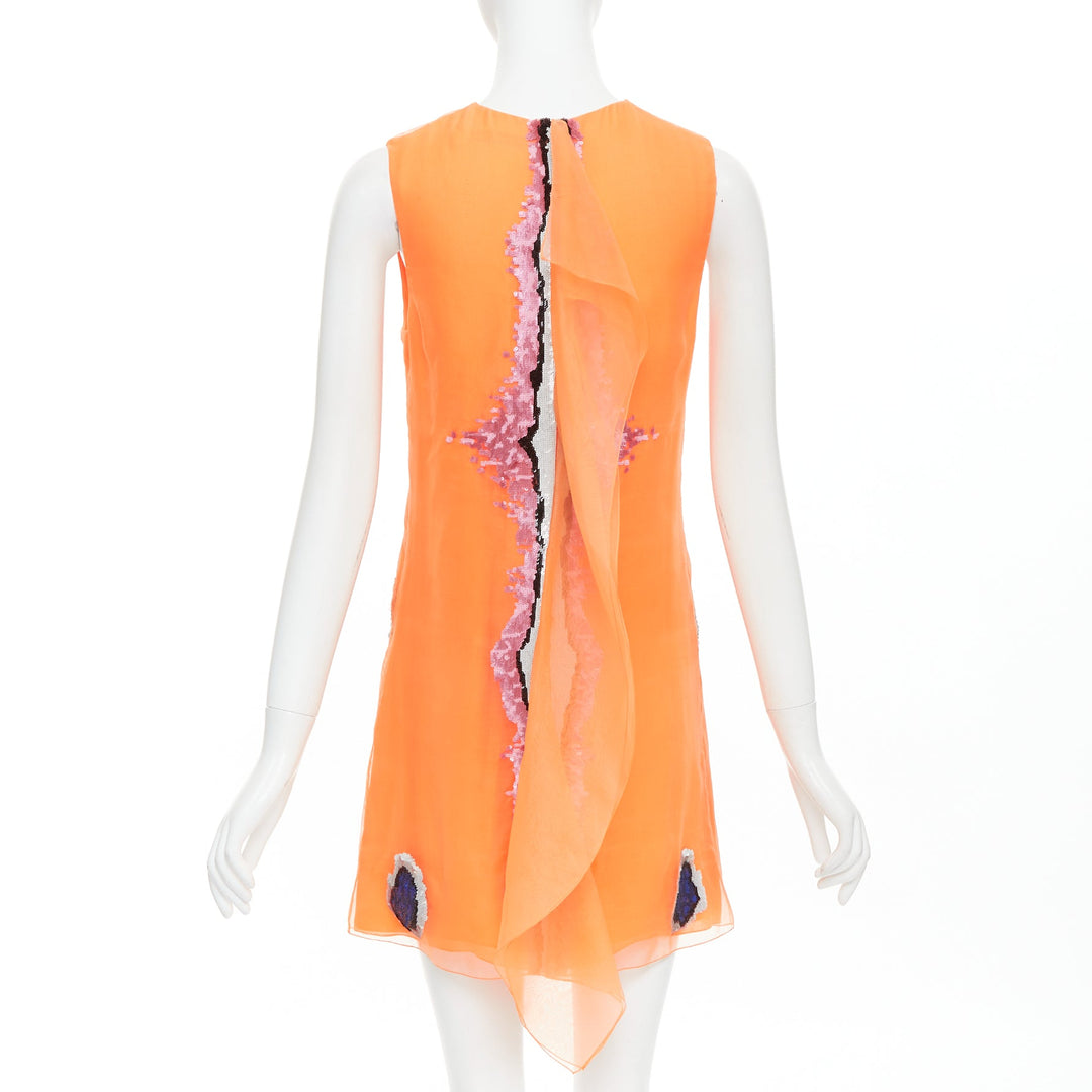 CHRISTIAN DIOR Raf Simons 2013 Runway orange sequin ruffle dress FR38 M