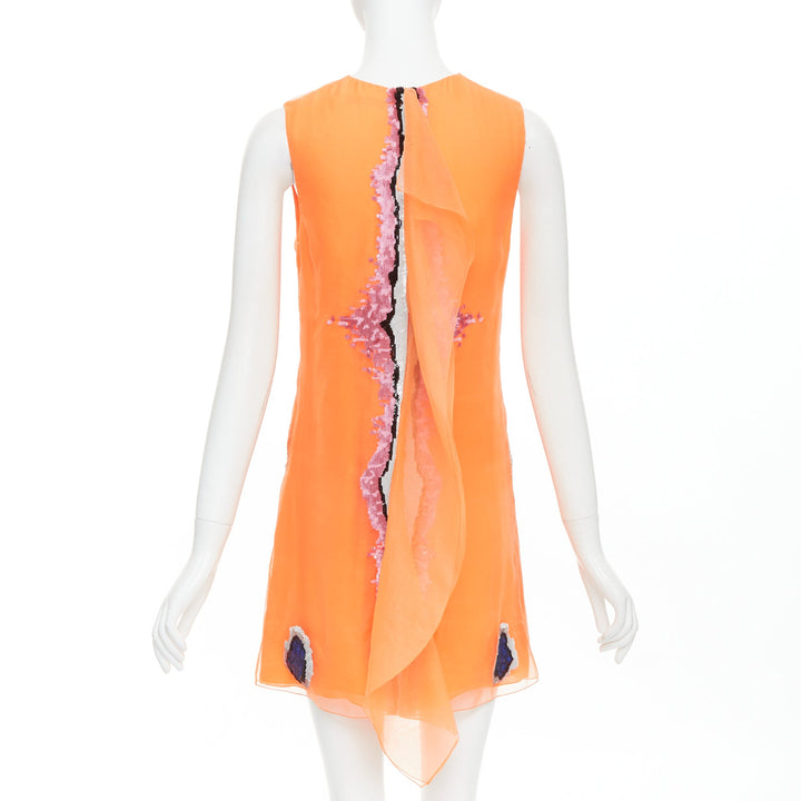 CHRISTIAN DIOR Raf Simons 2013 Runway orange sequin ruffle dress FR38 M