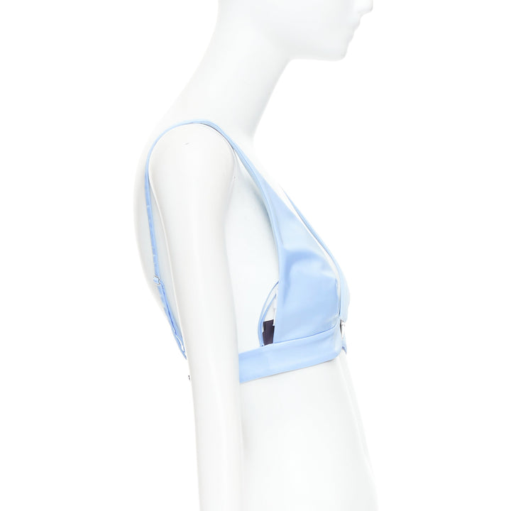 PRADA Re-Nylon light blue triangle logo plunge crop top bustier bralette IT38 XS