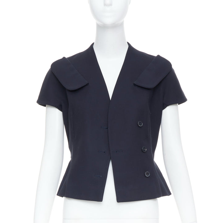 CHRISTIAN DIOR 2019 black cotton asymmetric portrait collar bar jacket FR36 S