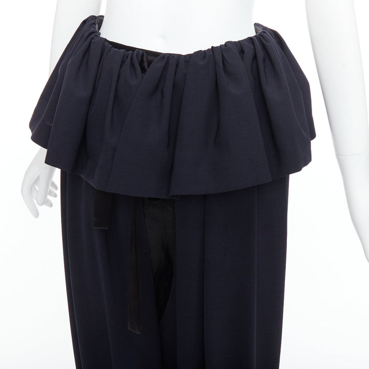 LOEWE Runway Rushed navy black ruffle peplum cuffed ballon pants FR36 S