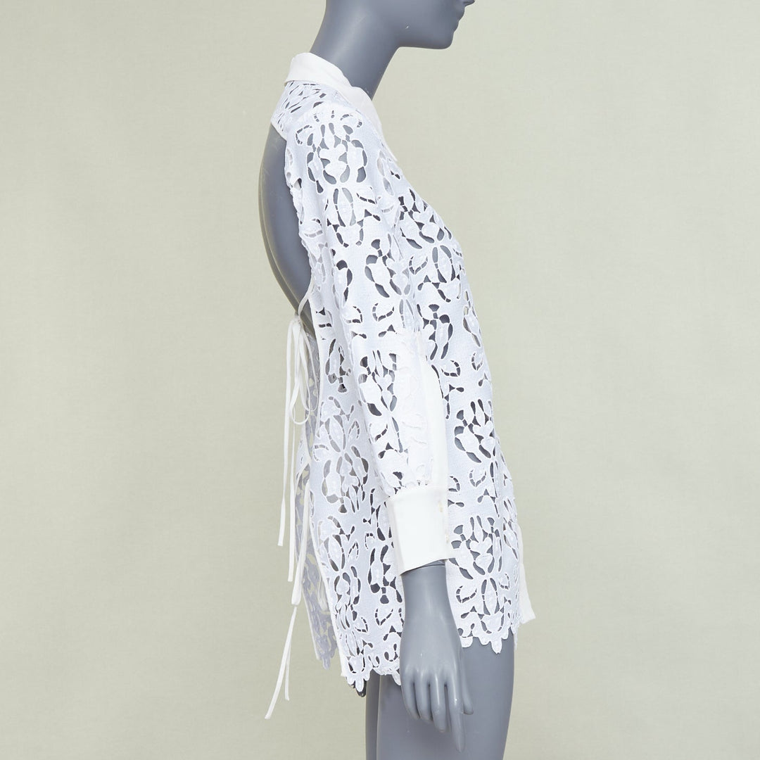 NO. 21 white floral embroidered anglais lace  open back button-up shirt IT38 XS
