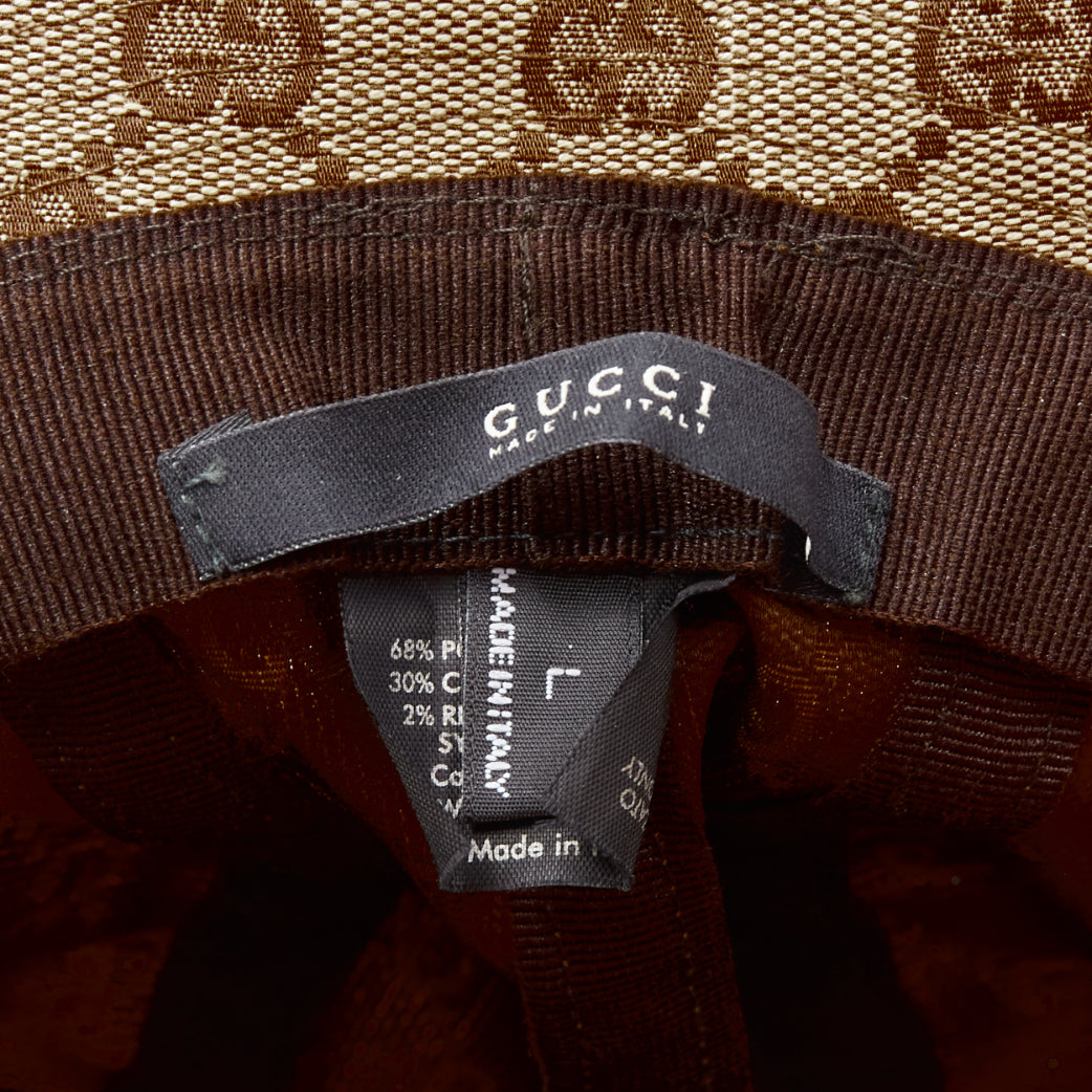 GUCCI Vintage brown GG monogram leather trim bucket hat L