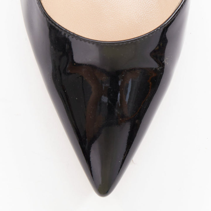 GIANVITO ROSSI black patent leather pointy toes stiletto heel pumps EU39.5