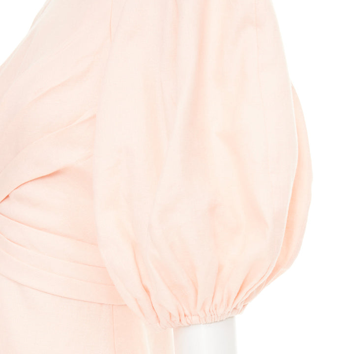 ZIMMERMANN 2022 Wrap Bodice soft blush pink linen puff sleeve dress US1 XS