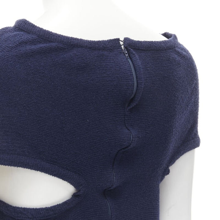 COMME DS GARCONS Vintage navy blue terry cotton angular cut armhole zip top M
