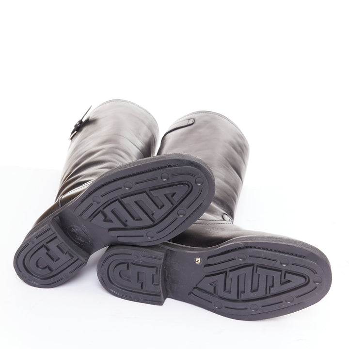 MARNI black leather silver buckle side round toe knee high boots EU37.5