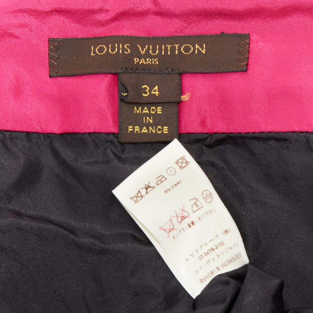 LOUIS VUITTON 100% silk black hot pink lined panelled A line skirt FR34 XS