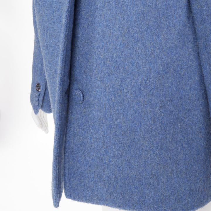 GUCCI 2024 Runway blue mohair wool back button open vent flared coat IT38 S