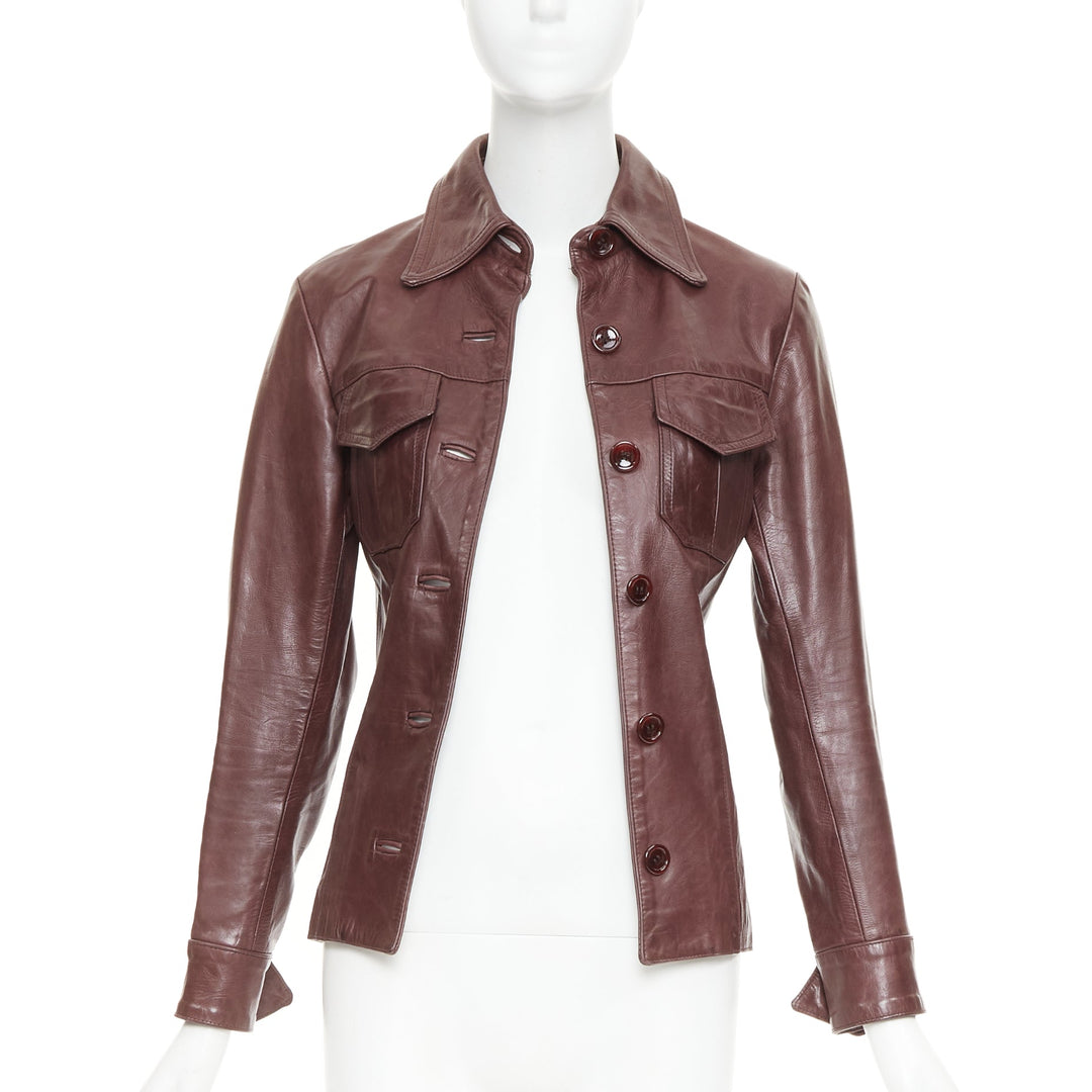 JILL STUART burgundy leather button up fitted leather utility jacket XS